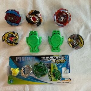 Beyblade Burst Lot Hasbro 5 Tops 2 Launchers Poison-X Hydrus H4 Sting Shock